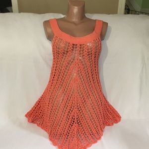 New Handmade Crochet Coral Swim Beach Tunic Dress Cover Up Size L